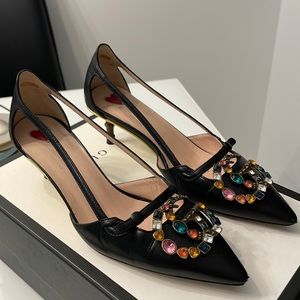 Authentic gucci GG leather crystal bamboo heel UNIA